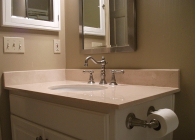 Creme Marfil Marble with Flat Polish Edge in a Small Bathroom