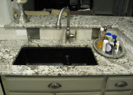 Azul Aran Granite Kitchen with Half Inch Bevel Edge and an Under Mount sink