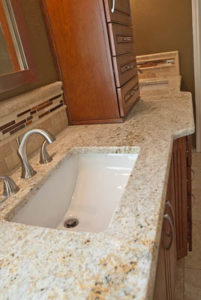Colonial Gold Bathroom Vanity Top on Cherry Cabinets