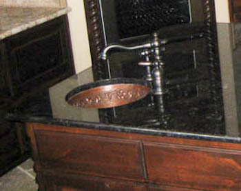 Copper Undermount Bar Sink in Antique Brown Granite